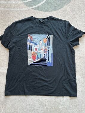 Express Black Graphic Tee with Multicolor Street Artwork